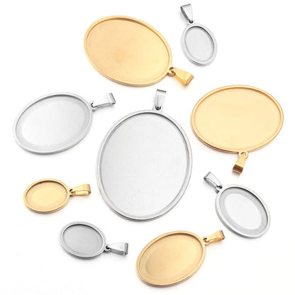5pcs/lot Stainless Steel Oval Pendant Cabochon Base Setting Tray Blank 18*25mm 30*40mm Cabochons DIY Jewelry Making Supplies