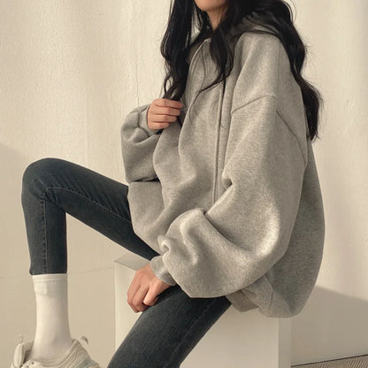2024 Harajuku Loose Pullover Women Hoodie Oversized Top Summer Zip Up Sweatshirt Female Casual Long Sleeve Pocket Hooded
