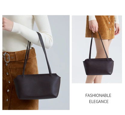 Luxury Women's Genuine Cowhide Leather Mini Shoulder Tote Bag Pebbled Leather Long Strap Underarm Handbag Minimalist Daily Purse