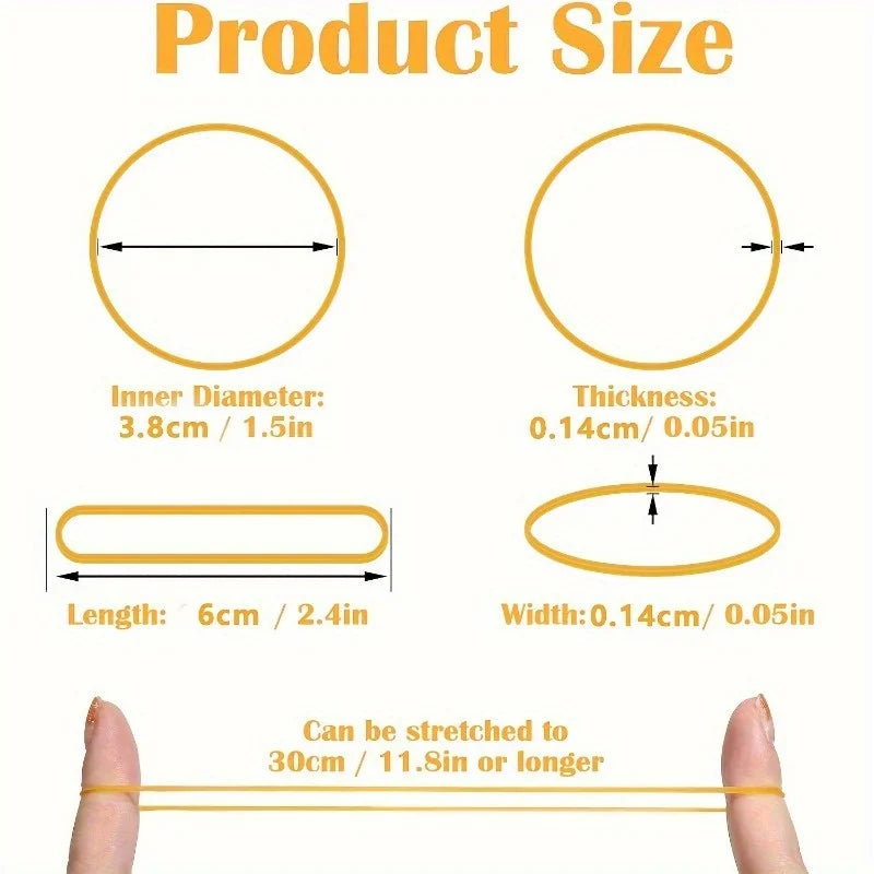 High Elasticity Yellow Rubber Bands Set - 100/300/666 Pieces 38mm Diameter Durable Natural Rubber Suitable for Various Uses