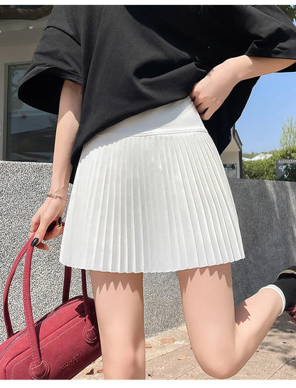 Korean Style Women Pleated A-line Skirts With Pants Mini Skirts Elastic Waist Casual High quality Summer A-line Skirts