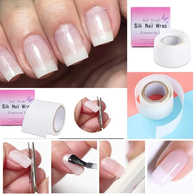 1 Roll of Nail Repair Fiberglass Filament with Adhesive, Strong Protection and Reinforcement, White Sticker for Repairing Damaged Nails