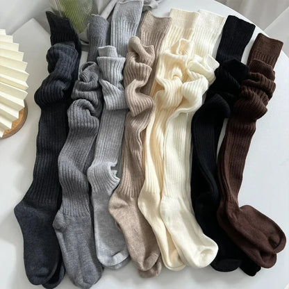Cashmere Knitted Knee High Socks Women's Solid Soft Long Wool Socks Casual Fluffy Warm Stocking Skinny Thicken Thigh High Socks