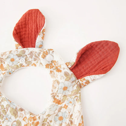 Baby Cotton Crepe Bandana, Rabbit Ears Wavy Edge Drool Bib, Soft Absorbent, Newborn Anti-Drool Bib, Multi-Purpose