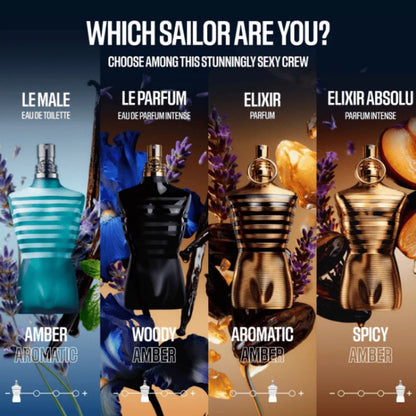 Jean Paul Gaultier Le Male Full Collection for Men | Le Male Original / Elixir / Le Parfum Intense / Le Beau Paradise Garden Complete Line | Long-lasting Woody Amber Lavender Cologne, Luxury Designer Perfume, Perfect for Vale