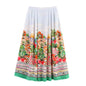 TFAFXY 2025 Summer Printed Pleated Long Skirts For Women Ruffled Elegant Women's Skirts High Waist Casual Loose Midi Skirt