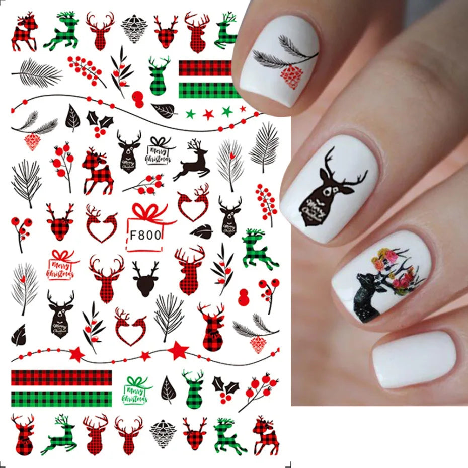 1PCS New Christmas Decorations 2023 New Year Nail Stickers Press on Nails Laser Snowflake Christmas Tree 3D Nail Decal