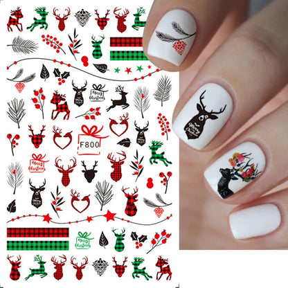 1PCS New Christmas Decorations 2023 New Year Nail Stickers Press on Nails Laser Snowflake Christmas Tree 3D Nail Decal