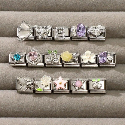 Wholeasle Shiny Zircon Shell Love Heart Devil Eyes Italian Charm Links Fit 9mm Stainless Steel Bracelet Women Jewelry DIY Making