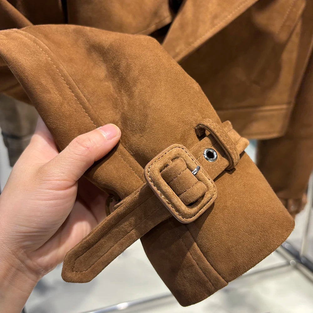 YOLOAgain Wide Shoulder Real Leather Jacket Women Oversized Genuine Leather Cropped Jacket
