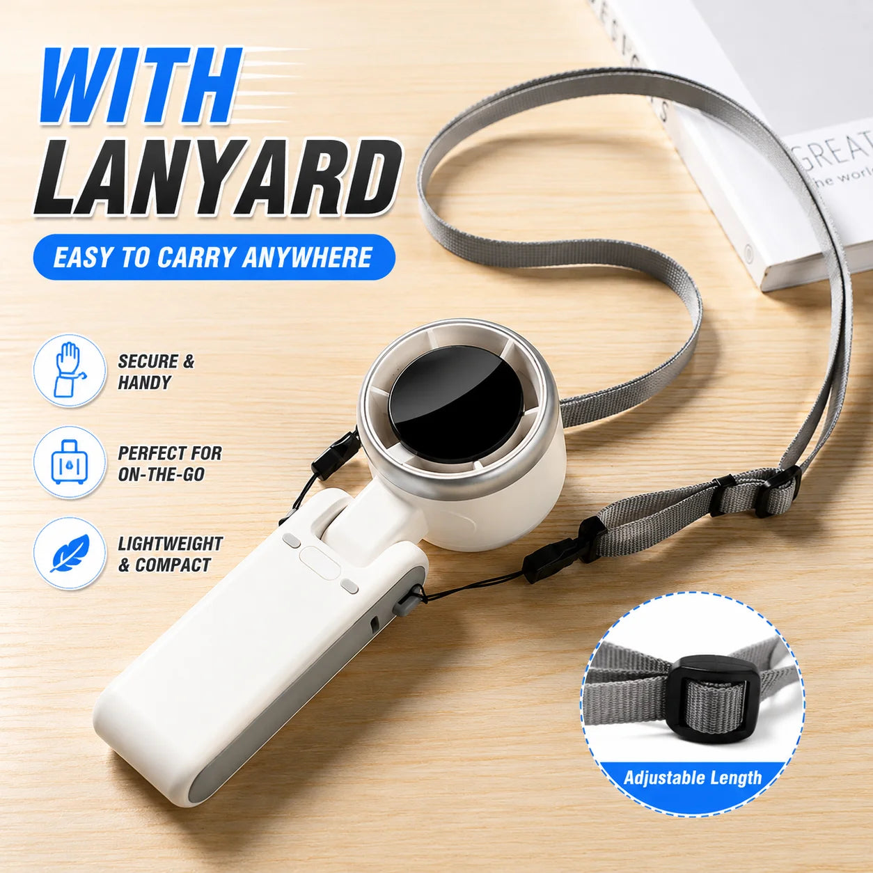 Mini Fan Portable Handheld Fan 5 Speed Wind Speed LED Display Outdoor Foldable/neck Hanging Brushless Silent Fan 2400mah