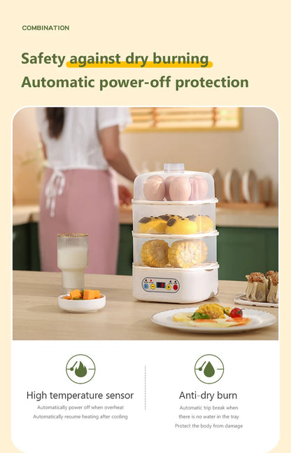 Mini Food Steamer Multi-layer combination Egg Boiler Food Warmer Rice cooker Dry burning Prevention Auto-off Eggtart making Tool