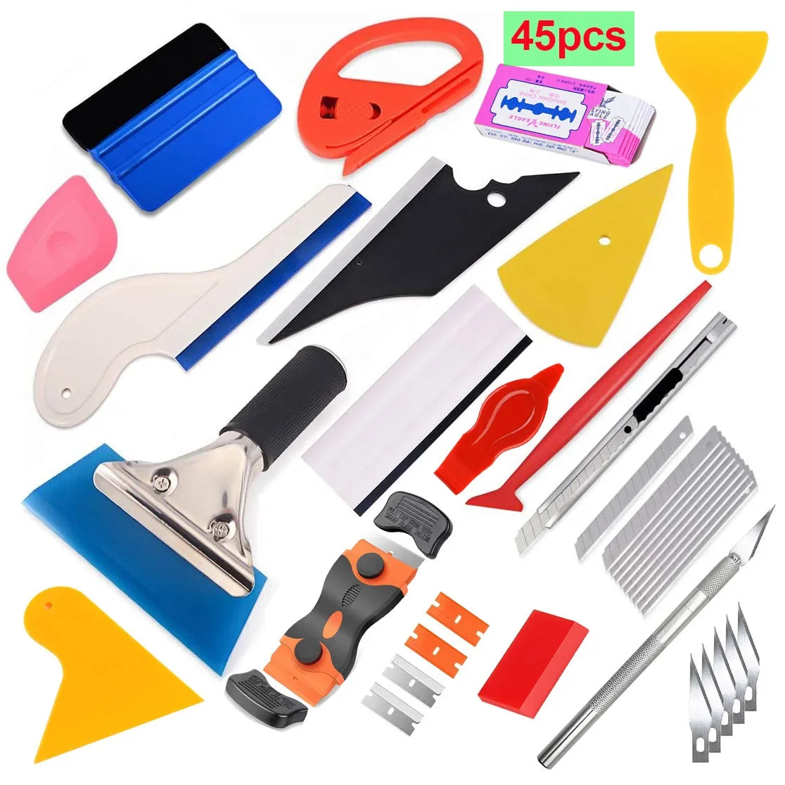 18/45/65pcs Window Tint Kit for Cars Vehicle Glass Protective Film Wrapping Set Vinyl Wrap Tools Window Tint Tools Car Film Kit