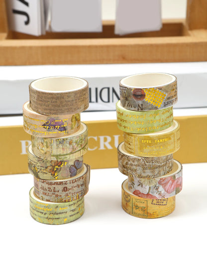Creative Floral Hot Foil Washi Tape Set,12 Rolls Decorative Masking Tape for Scrapbooking,Journaling,DIY Gift Supplies