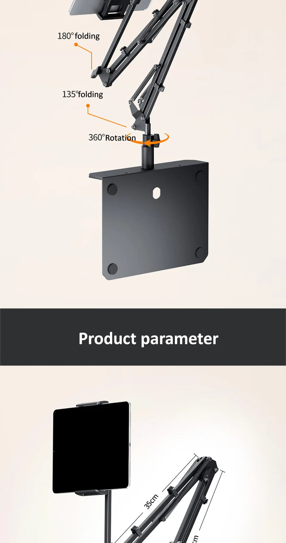 360Degree Bed Tablet Stand for 4-12.9inches Mobile Phones Tablets Lazy Arm Bed Desk Tablet Mount Support for iPad Mini Free Clip