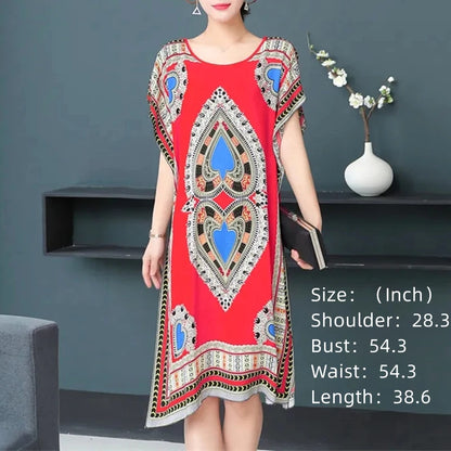 Casual Elegant Bohemian Printed Ethnic Style Retro Floral Woman Summer Street Wear Batwing Sleeve Loose Tunic Maternity Dress
