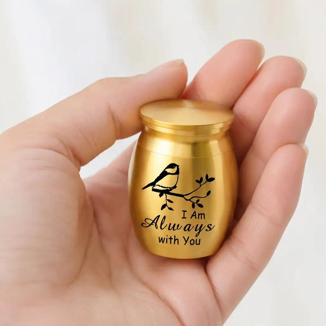 L27 Mini Stainless Steel Pet Cremation Urn Bird Branch Ashes Keepsake Memorial Container for Dog Cat Loss Remembrance Gift