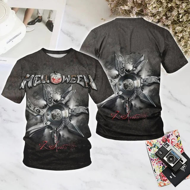 Classic Rock Helloween T-shirts Male 3D Print Men Women Hip Hop Trend Short Sleeve TShirt Street Loose Parent-child Short Sleev