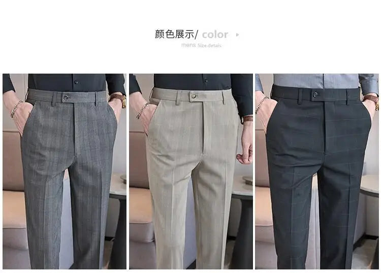 Men Plaid Wedding Dress Trousers High Quality Male Boutique Formal Wear Slim Suits Pants Men British Style Business Suit Pants