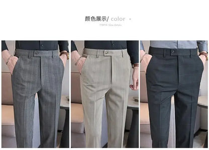 Men Plaid Wedding Dress Trousers High Quality Male Boutique Formal Wear Slim Suits Pants Men British Style Business Suit Pants