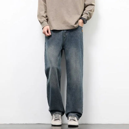 Spring Autumn New Men's Straight Vintage Fit Jeans Casual Trousers High Quality Male Korean Fashion Baggy Wide Leg Denim Pants