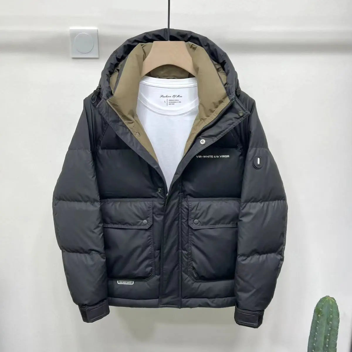 Men's Winter Down Jacket Windproof Thickened Warm Non Washable Hooded White Duck Short Down Coats Trendy Down Puffer Jackets
