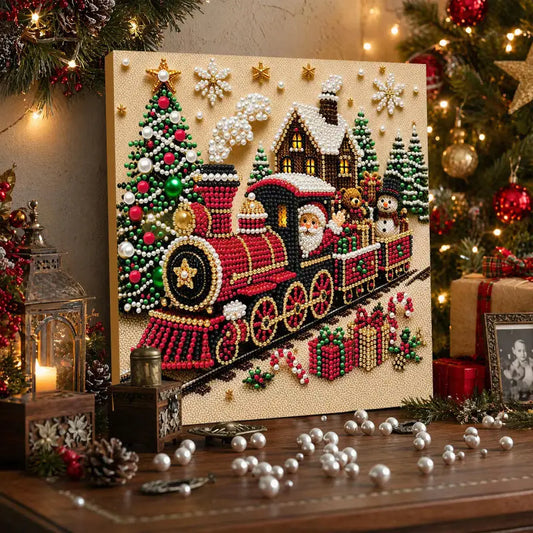 Framed Christmas Pearl Painting DIY Beads Craft Set Santa Claus Train Snowy Cottage Handmade Home Decor Diamond Kits for Adults
