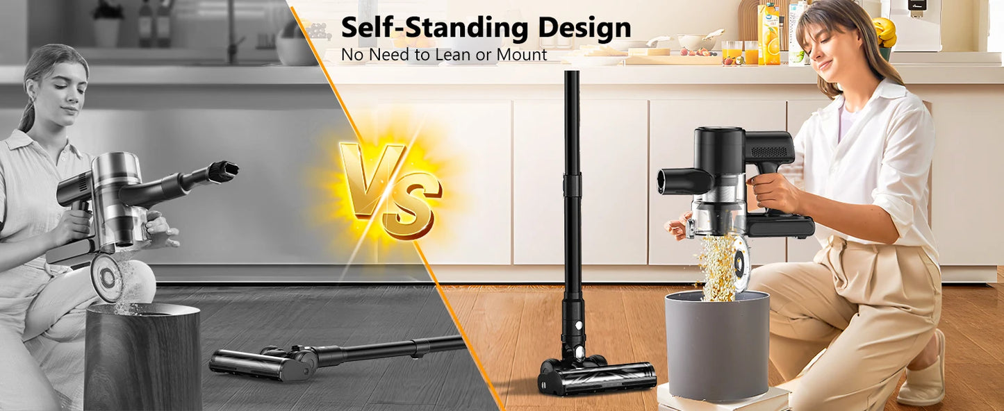 Cordless Vacuum Cleaner, 55Kpa/55min Self-Standing Powerful Stick Lightweight Vacuum Cleaner for Home Pet Hair/Hard Floor/Carpet