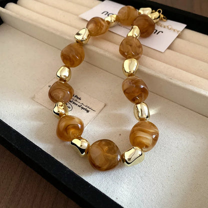 Multicolor Irregular Acrylic Beaded Bangles for Women Geometric Smudge String Bracelet Beach Vacation Style Couple Jewelry W
