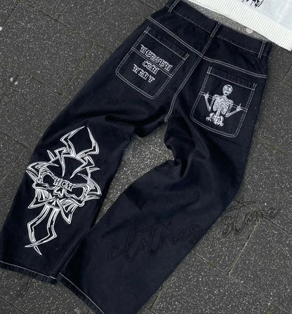 2025 New Prints Jeans Men Streetwear Baggy Wide Leg Jeans Korean Fashion Drapes Straight Casual Loose Denim Cargo Pants