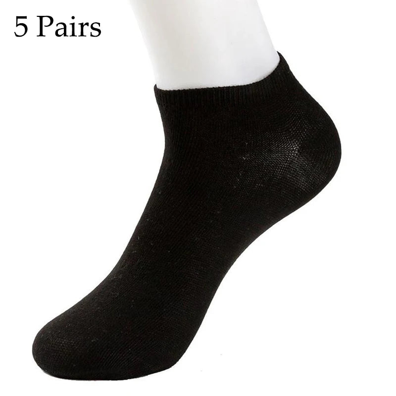 5/10 Pairs Low Cut Men Socks Solid Color Black White Breathable Cotton Socks Male Sport Businessmen Short Socks