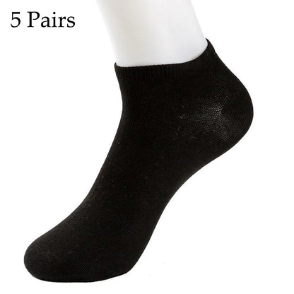 5/10 Pairs Low Cut Men Socks Solid Color Black White Breathable Cotton Socks Male Sport Businessmen Short Socks