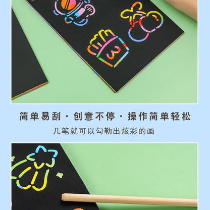 Magic Scratch Art Notebook for Kids DIY Rainbow Drawing Pad Book No-Mess Art Classroom Craft Activity Birthday Favor Gift Set