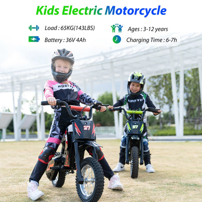 RCB KIDS R9X electric Motorbike child 300W, 36V 5.2Ah,15,5 MPH, 9,3 miles. Secure vehicle, perfect gift for children 3-12