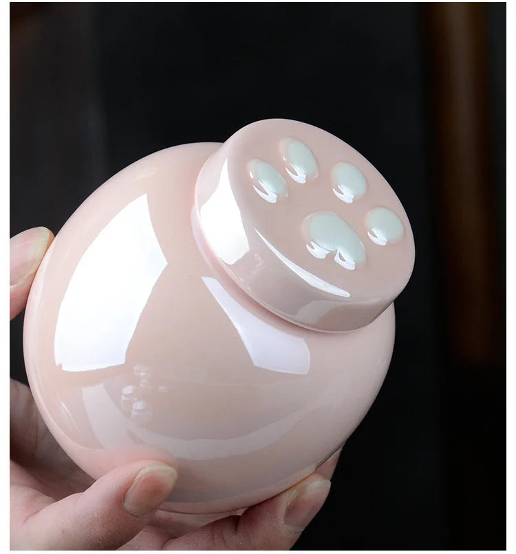 Household Mini Pet Ash Jar Moisture Proof Ceramic Claw Seal Jar Animal Funeral Urn Pet Nostalgia Ornament Portable Ash Box