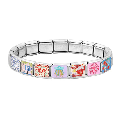 Fashion Drip Glaze Blue Eyes Colorful Butterfly Italian Charm Links Fit 9mm Stainless Steel Bracelet Jewelry DIY Making Beads