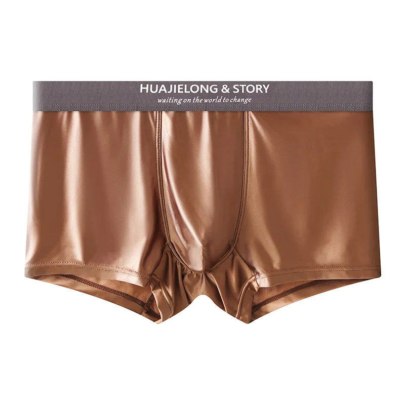 1/3Pcs Breathable Thin Satin Silk Boxer Briefs Seamless Mid Waist Ice Silk Boxers Underpants Smooth Underwear for Men Daily