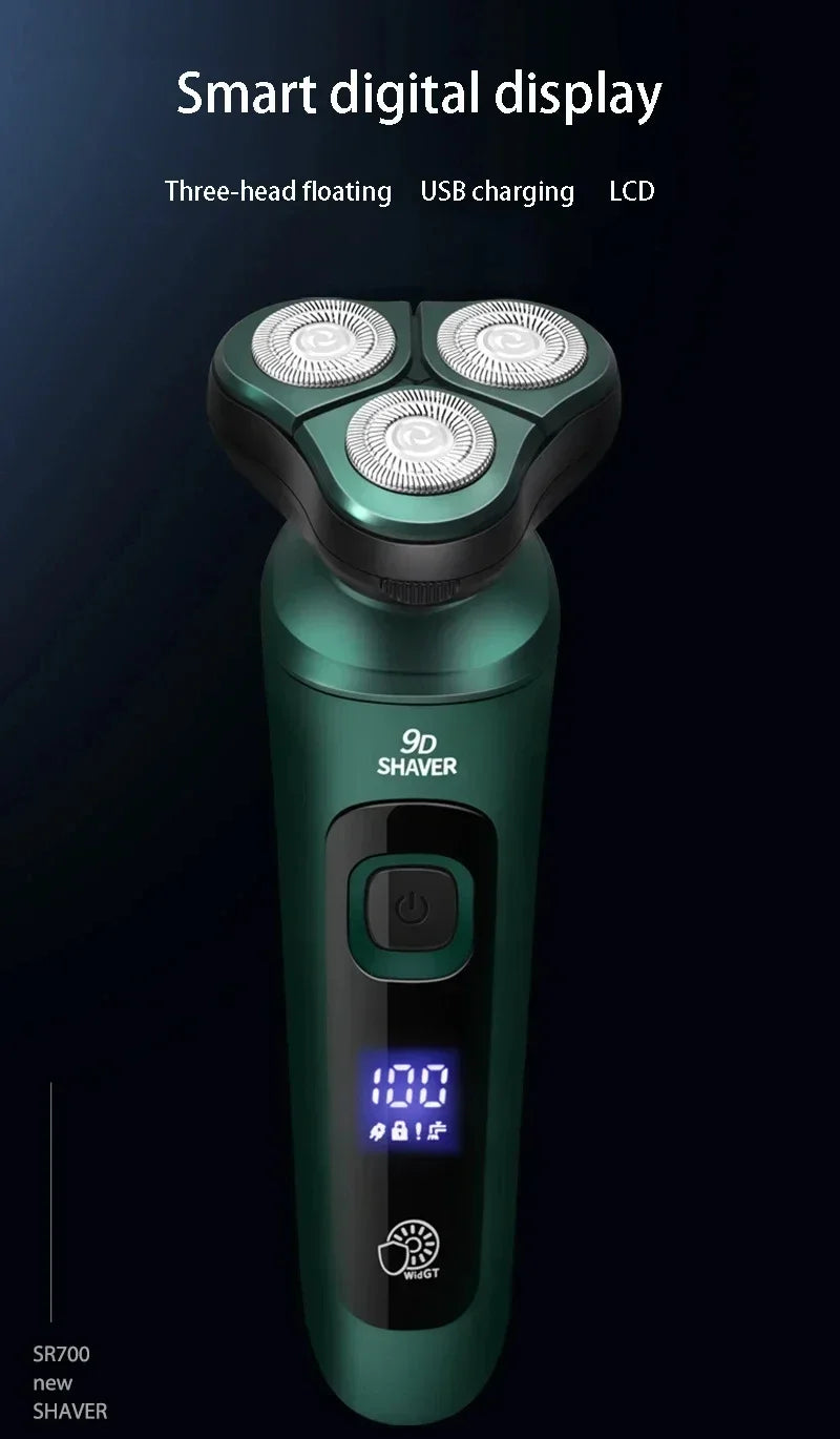New Electric Shaver LED Digital Display Three-head Floating Razor USB Rechargeable Washing Multi-function Beard Knife