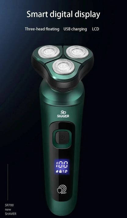 New Electric Shaver LED Digital Display Three-head Floating Razor USB Rechargeable Washing Multi-function Beard Knife