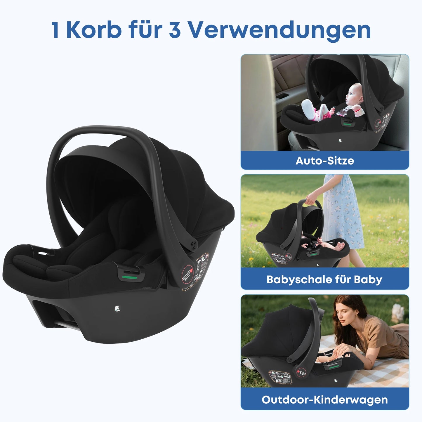 Infant Baby Car Seat Newborn 0-12 Months Max 12kg Sun Canopy Padded Seat 3-Point Safety Belt Side Protection I-Size Baby Car Sea