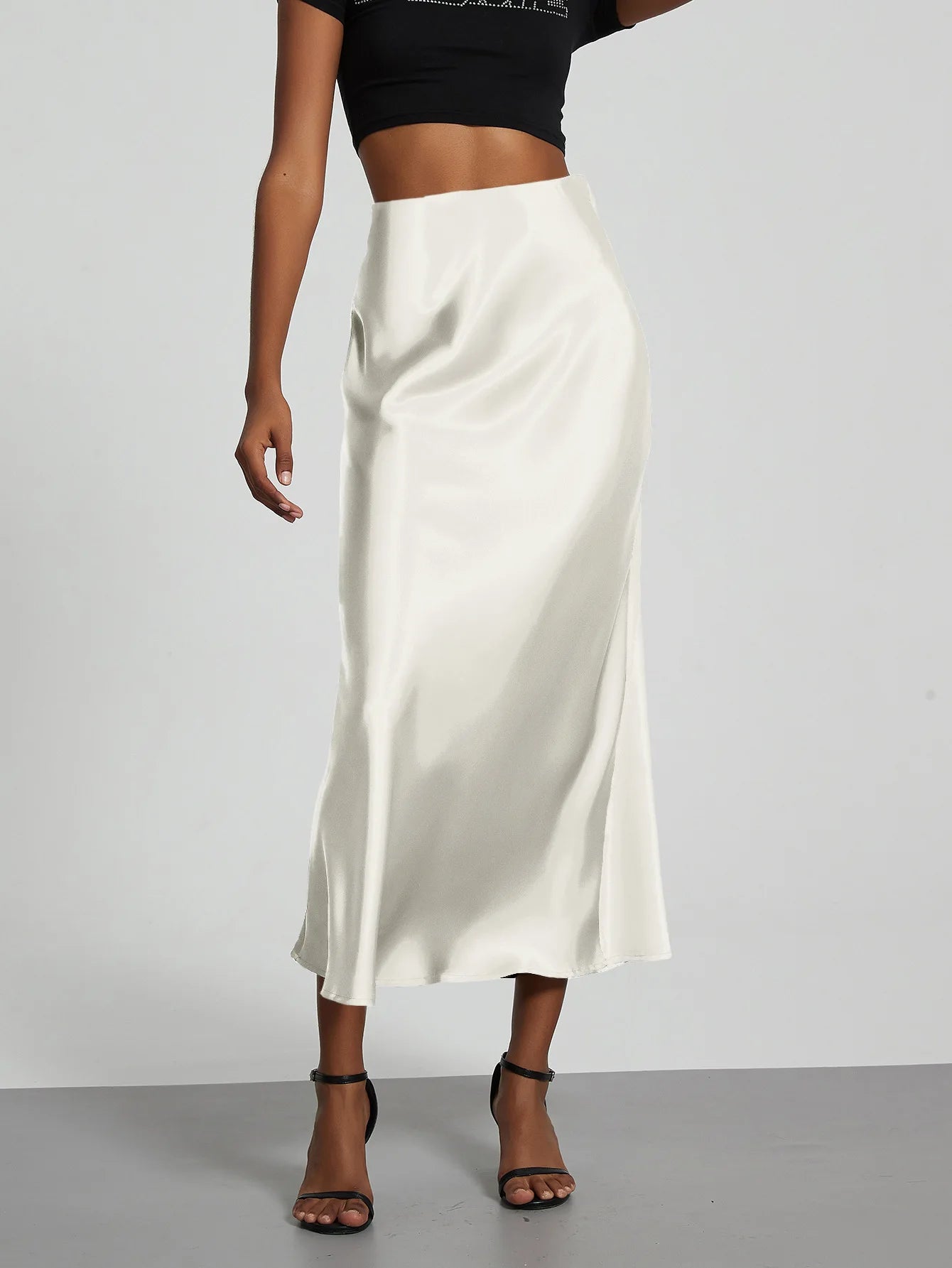 21 Colors New 2026 Women's Elegant High Waist Satin Long Skirts Female Summer Solid Color Faldas