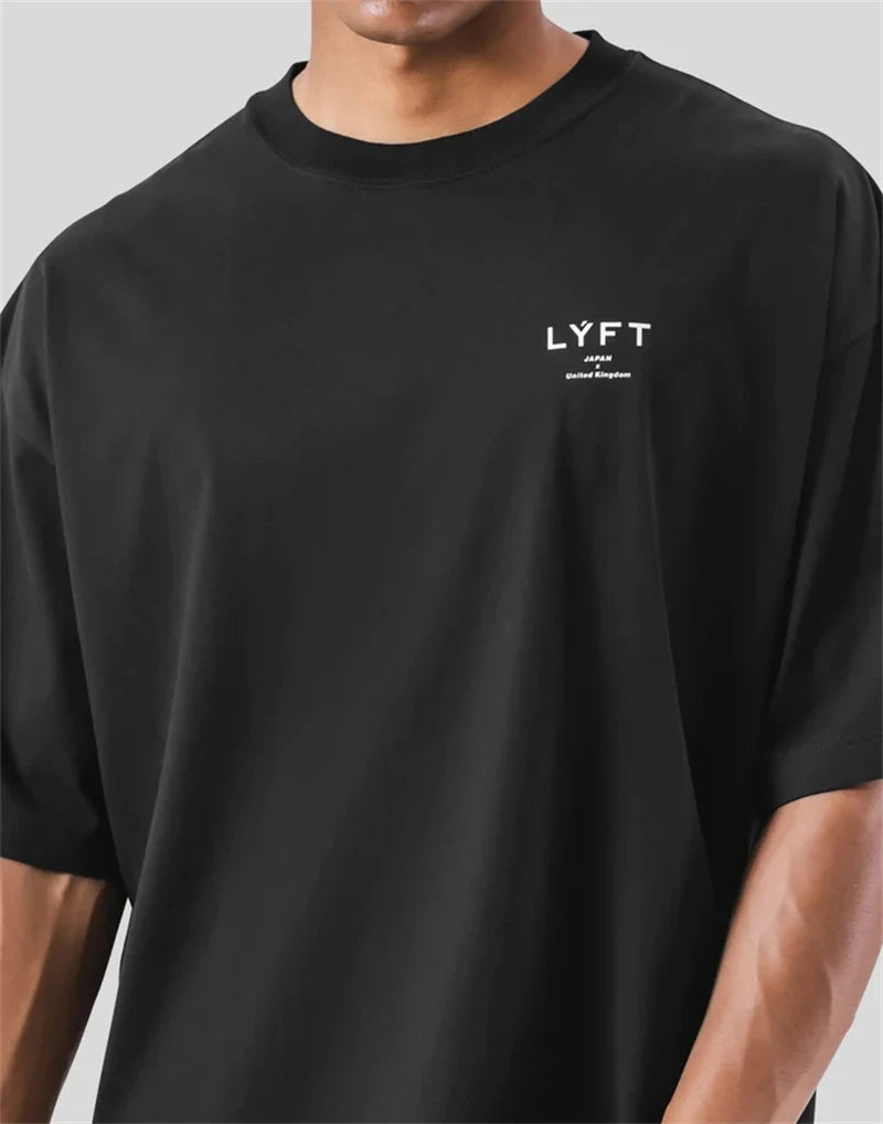 ONE POINT LYFT Print Big T Shirt Men Running Sport Gym Fitness Training Oversized 100% Cotton T-shirt Mens Bodybuilding Tee Tops