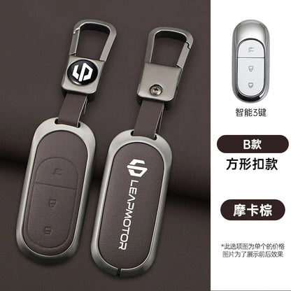 Zinc alloy+leather car remote key set, suitable for Leapmotor C16 C11 C10 C01 B10 T03 S01 car keychain key set chain accessories