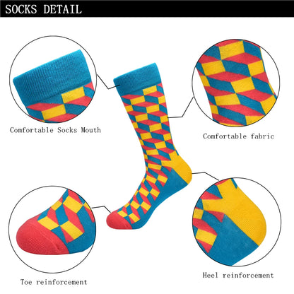 5 Pairs Novelty Men's Cotton Colorful Pattern Funny Fashion Happy Crew Dress Socks