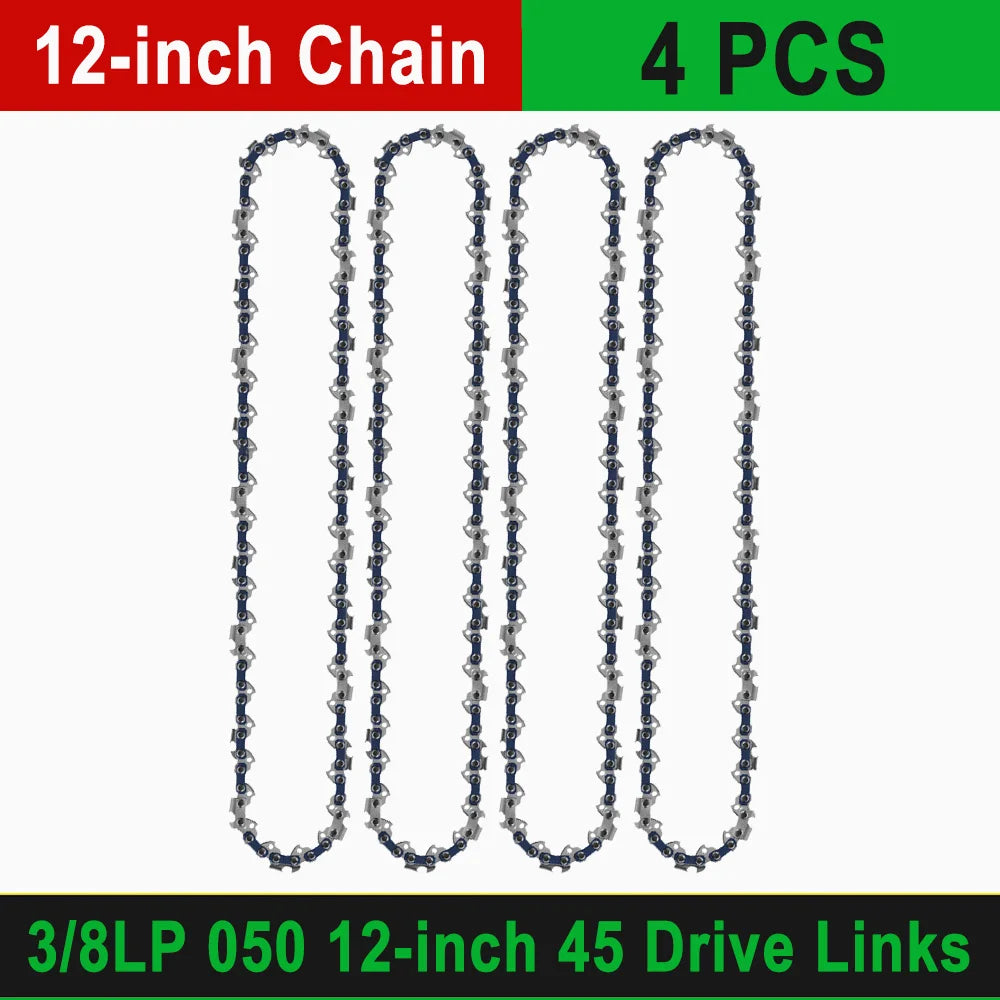 12" Guide Bar & 45 Link Chain Set 3/8"LP Pitch 0.050" Groove Width Rounded Teeth Alloy Chainsaw Components 12 Inch Electric Saw