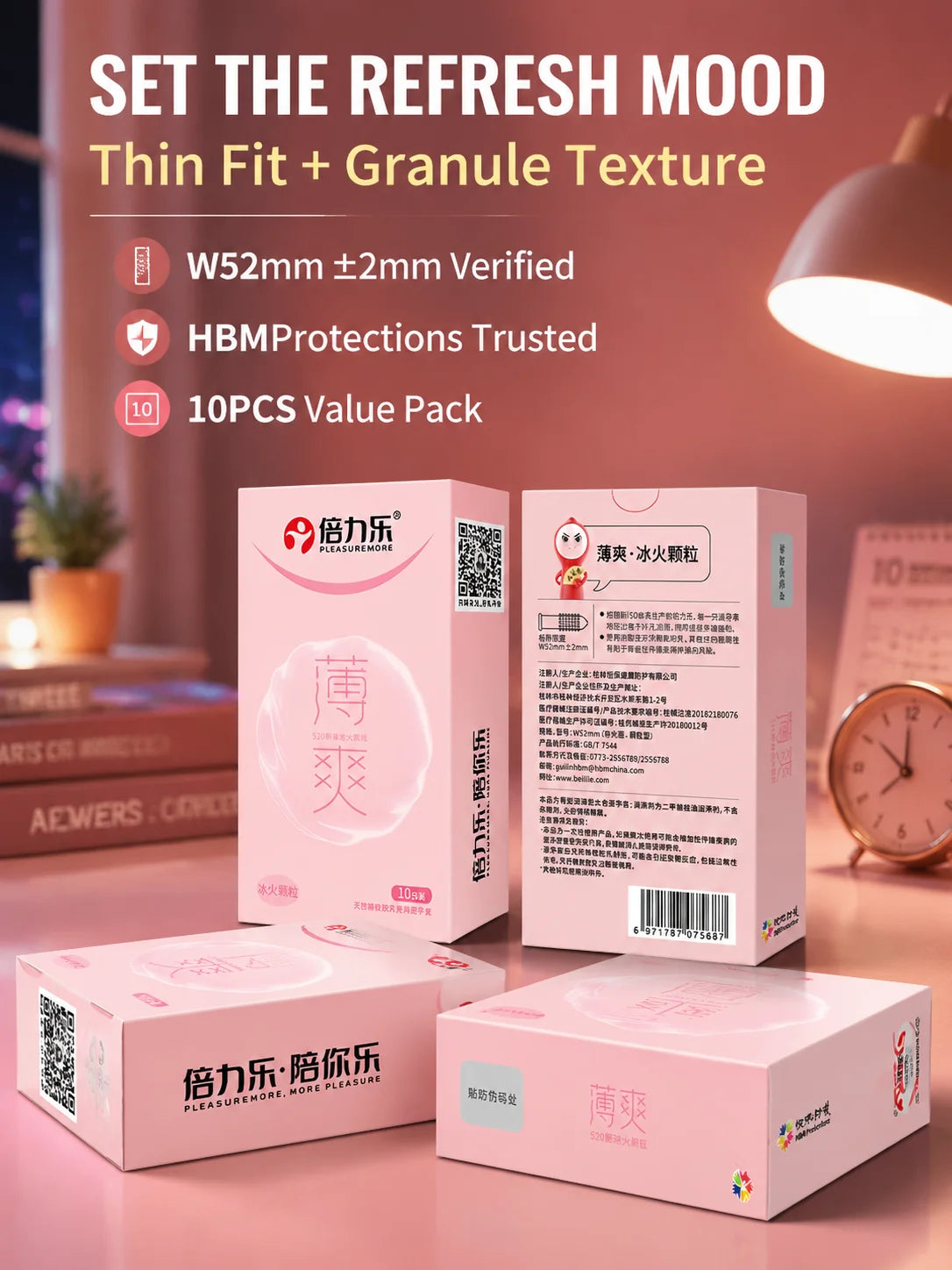 Hot & Cool Sensation Condoms 520 Bouncing Dots Natural Latex Lubricated 10pcs-50pcs Men Extra Stimulation Silky Touch Beilile