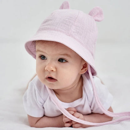 Baby Cotton Sun Hat New Children Outdoor Rabbit Ear Beach Caps Boy Girl Print Panama Hat Unisex Beach Bucket Hat For 3-12 Months