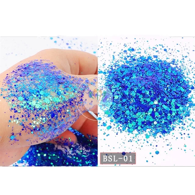 5g/BagGlitter Chameleon Nail Flakes Iridescent Chameleon Nail Powder Holographic Laser Colorful Nail Sequins 120 Colors Mix Size