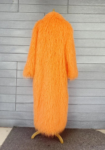 Women Faux Sheep Fur Long Coat Cardigan Thermal Loose Maxi Jackets Plush Coats Female Jacket Autumn Winter Furry Outerwear