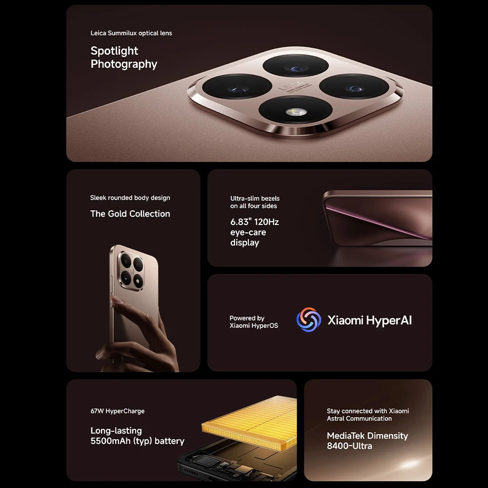 Xiaomi 15T 5G Smartphone Global Version 7.5mm Slim Body 6.83" AMOLED Display 120Hz MTK Dimensity 8400-Ultra CPU 5500mAh Leica Triple Camera Without Charger